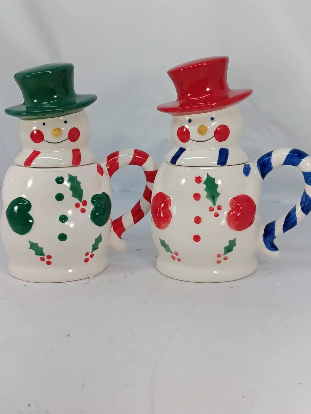 Temp-Tations Holiday Snowman Ceramic Mugs 2 Puece Set - Red, Green
